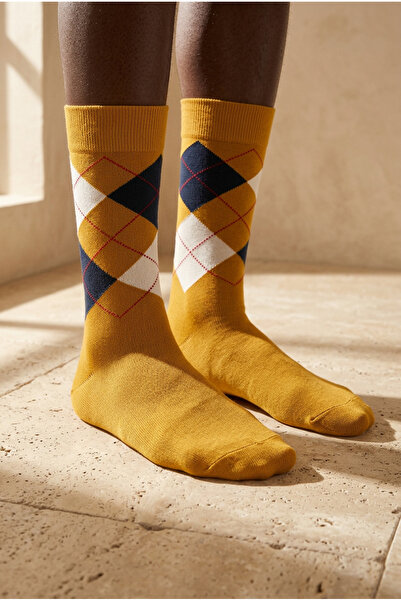 Katia&Bony Ανδρικές κάλτσες Mustard - Καρό σχέδιο
