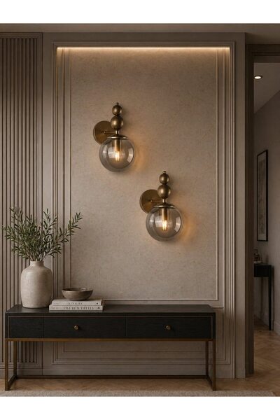 OSC HOME AYDINLATMA TASARIM طقم شمعدان رياضي عتيق مكون من قطعتين مع زجاج مدخن
