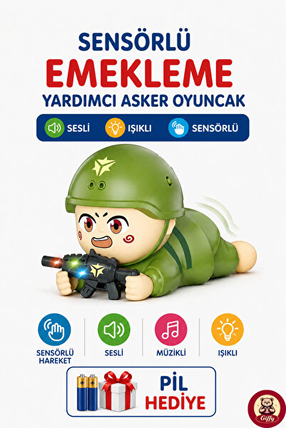 giffy Sensörlü Emekleme Yardımcı Oyuncak Asker | Sesli Işıklı Müzikli Pilli H...