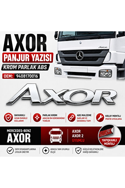 Yerli Mercedes Axor Ön Panjur Yazısı Krom Parlak ABS Yapışkanlı Logo Amblem 9...
