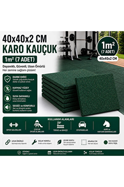 Doğa Kauçuk 40x40x2 Cm Karo Kauçuk Zemin Kaplama 1m² (METREKARE) 7 Adet