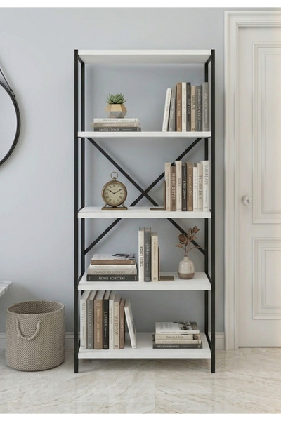 GUİMO Modern Minimal 5 Raflı Metal Kitaplık ve Raflı Dolap Çok Amaçlı Dolaplı...