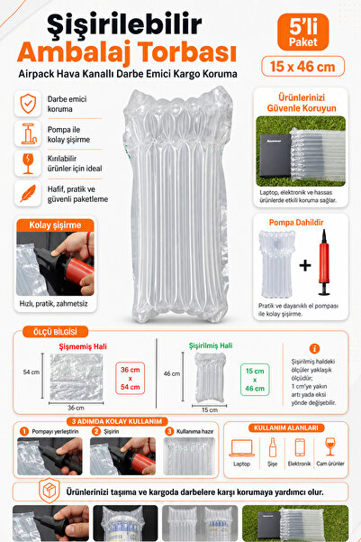 Mcstorey 5'li Airpack Şişirilebilir Balonlu Hava Kanallı Ambalaj Torbası 15x4...