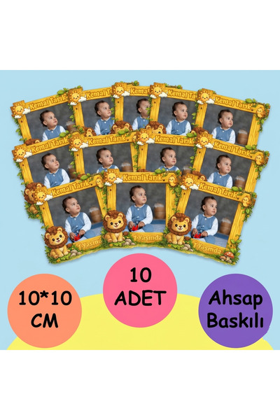 wonderlike Safari Aslan Temalı Fotoğraflı Ahşap Magnet 10 Adet - Bebek 1 Yaş ...