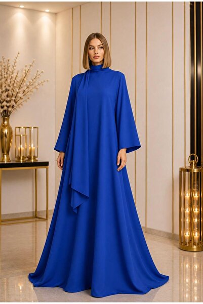 UNTIMELY Pendant Neckline, Detailed Shawl & Wide Sleeves A-Line Maxi Crepe Ab...