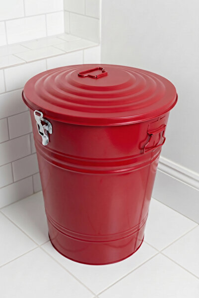 Desen Dekorasyon 40 Litre Kilitli Kapaklı Metal Çöp Kovası ve Dekoratif Çamaş...