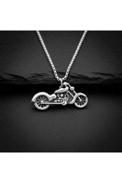 Alooya Chopper Motor Gümüş Kaplama Örme Zincir Kolye