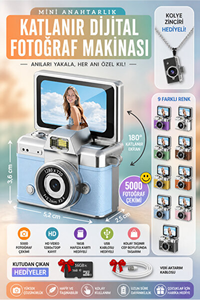 nextbuy Mini Dijital Avuç İçi Kamera Katlanabilir Ekranlı Retro Fotoğraf Maki...