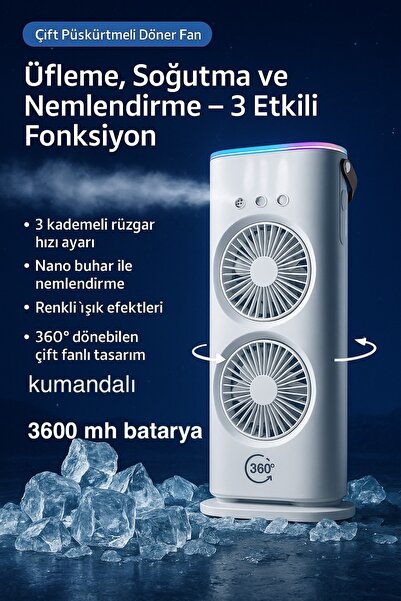 ART PROFFESİONAL çift pervaneli fan soğutucu batryalı kablosuz çift pervaneli...