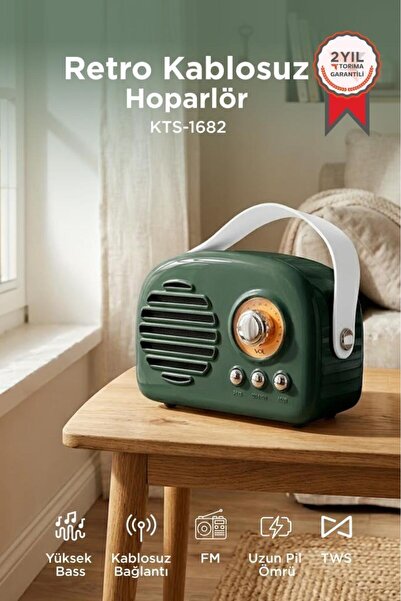 Torima Bluetooth Hoparlör Nostaljik Radyo USB TF Destekli Speaker KTS-1682 Yeşil