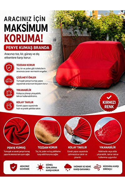 zifona Oto Branda Otomobil Örtü Penye Lüks Yıkanabilir Logosuz Kırmızı hb Ara...