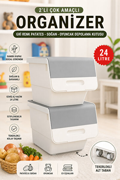 nextbuy 24LT Organizer Çok Amaçlı Kutu Tekerlekli Patateslik Sebzelik Soğanlı...
