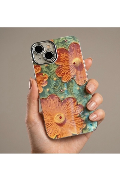 FİŞNEİLETİŞİM İPHONE 13 UYUMLU ÇİÇEK DESENLİ SİMLİ LENS KORUYUCULU YEŞİL KILIF