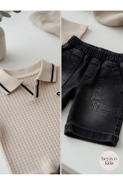 Wision Denim Shorts, Knitwear 2-Piece Set