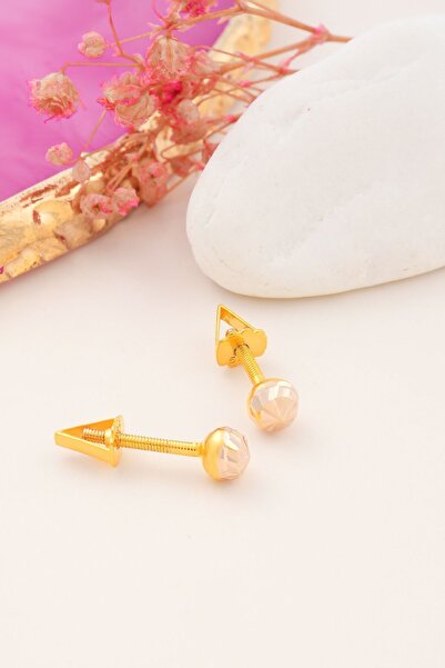 MOOM MÜCEVHERAT 14 Ayar Altın Vidalı Kalemli Top Küpe 4 mm