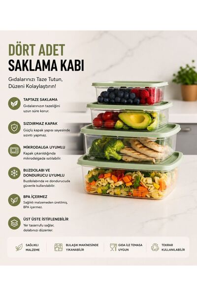 Myplas 4 Adet Çok Amaçlı Saklama Kabı 250ML-500ML-750ML-1,2L