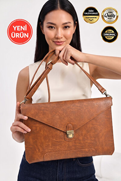[ Name Printable ] Hilde Long Strap Leather 13-14 Inc Macbook & Briefcase Business Bag 36 X 26 Cm