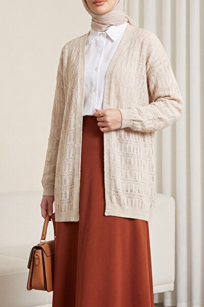 Modamorfo Openwork Patterned Spring Cardigan - Stone