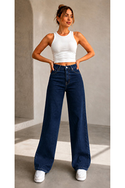 MY ARJA JEANS KADIN YÜKSEKBEL %5 LİKRALI WİDE LEG (PALAZZO) ESNEK JEANS (YENİ...