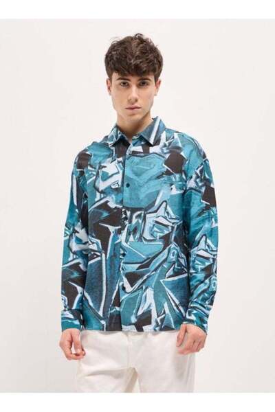 The Bear House Men's Multi-Color Abstract geometric print Relax Fit Overshirt...