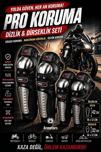 ArMotors Paslanmaz Çelik Motosiklet Dizlik Dirseklik Seti 4'lü Tam Koruma