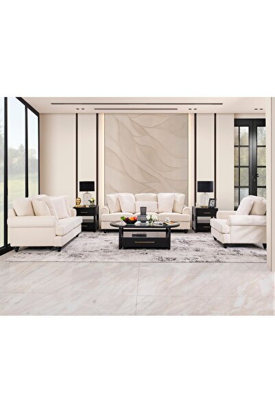 Midas Furniture Chenille Sofa Set 3 Pcs Off-White