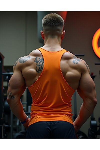 Ghedto قميص رياضي بدون أكمام للصالة الرياضية من Work Hard Fitness [برتقالي]