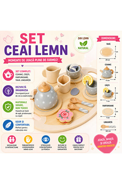 SMARTECH Set de ceai din lemn pentru copii cu accesorii, Montessori, 15 piese...