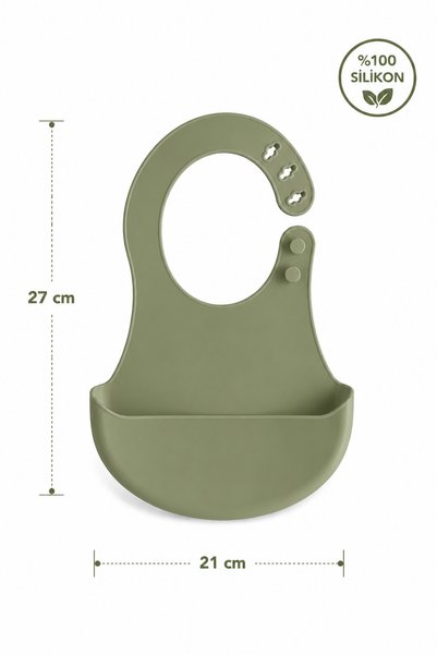 Siliconly Bpa-Free 100% Silicone Baby Bib with Non-Slip Pocket Green