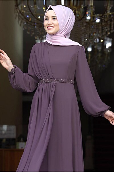 TRENDTESETTÜR KADIN PEMBE (GÜL KURUSU) DRAPE DETAYLI ABİYE ELBİSE T 0053