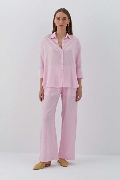 MARKALİSTE Beli Lastikli Krinkıl Pantolon Pembe