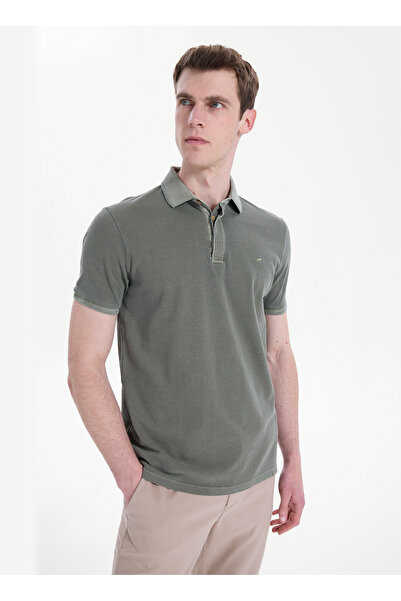 Mustang Koyu Haki Erkek Relaxed Yıkamalı Polo T-Shirt M6SM-TST1326