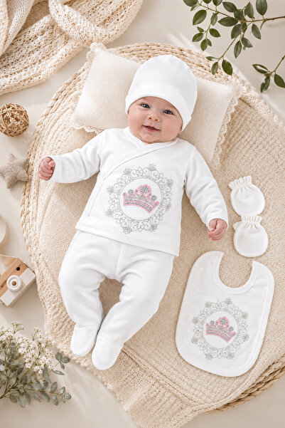 Sitilin Baby Girl Princess Stony Ornate 5-Piece Hospital Release Newborn Set