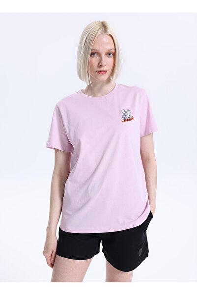 Discovery Expedition D6SL-TST3685 Pembe Bisiklet Relaxed Düz Kadın T-Shirt