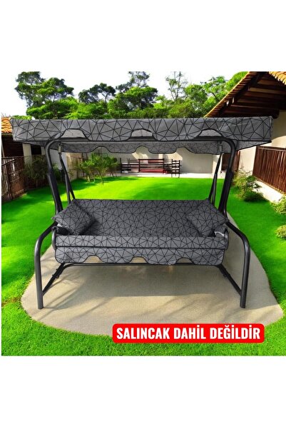 k kapella 3 KİŞİLİK SALINCAK LÜKS KILIF SETİ 10CM SÜNGERLİ GRİ ÖRÜMCEK DESEN