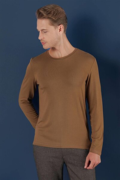 Efor Slim Fit Esnek Pamuklu Uzun Kollu Tarçın Tişört Ts 870