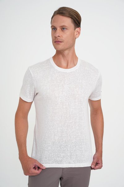 Efor Comfort Fit Crew Neck Linen Blend Ecru T-Shirt Ts 902