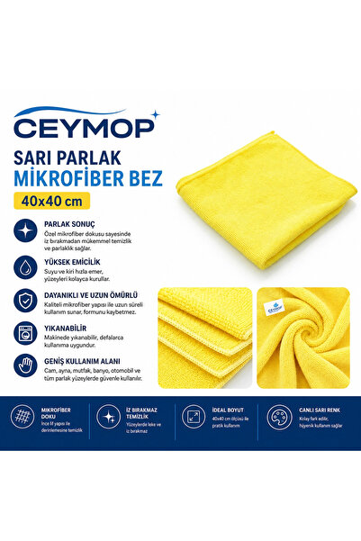 Ceymop Sarı Parlak Mikrofiber Bez 40x40 cm