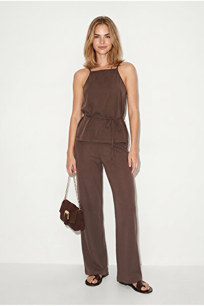 VENA Tina Kuşak Detailed Soft-Textured Lyocell Tank Top-Brown