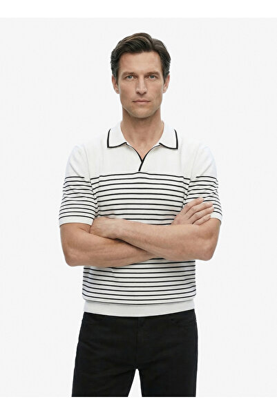 Fabrika Beyaz Erkek Slim Fit Çizgili Polo T-Shirt PORTER N