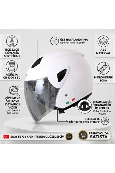 Sway Sw 733-700 Beyaz Yarım Kask - ŞEFFAF VİZÖRLÜDÜR