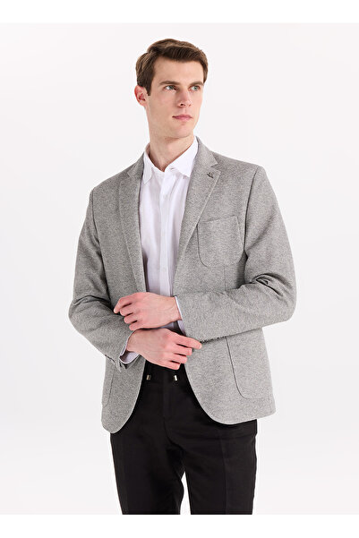 Fabrika Gri Erkek Slim Fit Melanj Ceket CEKA- JERSEY