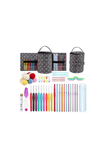iğne izi Crochet Set and Knitting Set - Crochet Set with Storage Bag - Storag...
