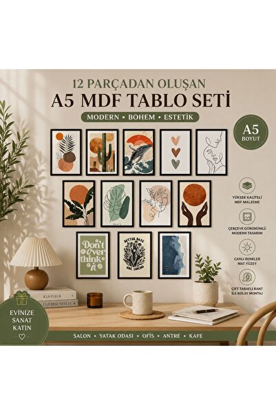 HippoDeco Set de 12 tablouri de perete A5 din MDF – Set de postere decorative...