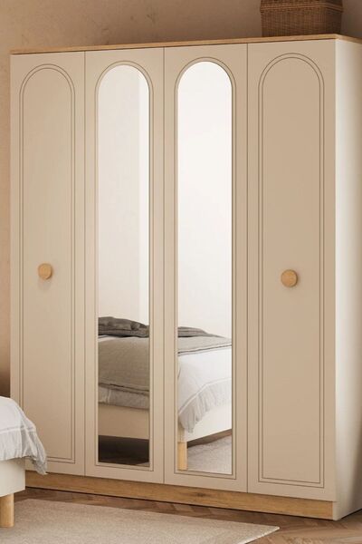 Palmera Bohem 4 Kapaklı Gardırop Mat Aytaşı Aynalı Lazer İşlemeli MDF Kapak 1...
