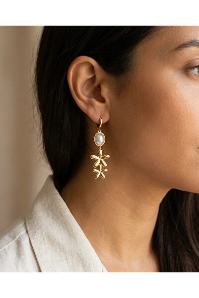 Siya Silver Non-Tarnish Steel Double Daisy Pearl Dangle Long Earrings - 6.5 cm