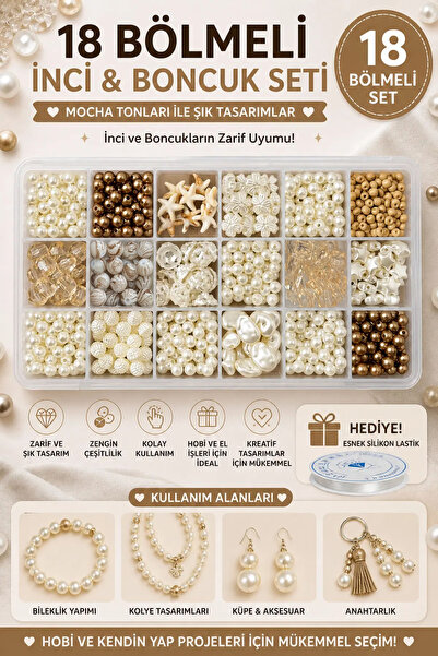 By MO Accessories 18 Bölmeli İnci & Boncuk Seti | Mocha Ton Şık Tasarım | Tak...