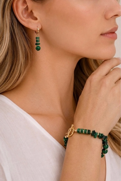 Camellie KY Jewels Verdant Laurel Duo | Malahit Doğal Taş Altın Kaplama Bilek...
