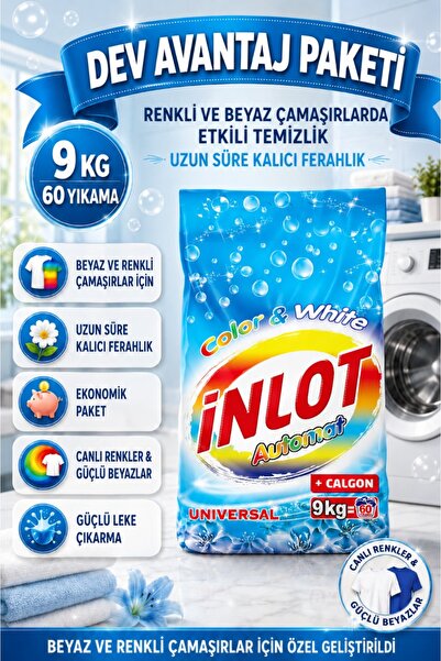 İNLOTMATİC Beyazlar ve Renkliler için 9 Kg Çamaşır Deterjanı/Toz Deterjan/Matik