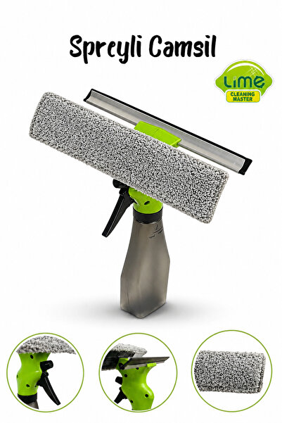 Lime Spreyli Camsil Çekpas Deterjan Su Hazneli Silikonlu Çekçek Microfiber Ar...